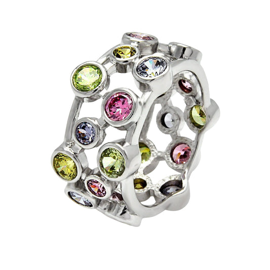 Rhodium Plated Sterling Silver 925 Multi Colored CZ Eternity Ring Band Sizes 5-9