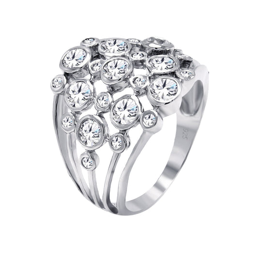 Rhodium Plated Sterling Silver 925 Clear CZ Cigar Band Coctail Ring Sizes 5-9