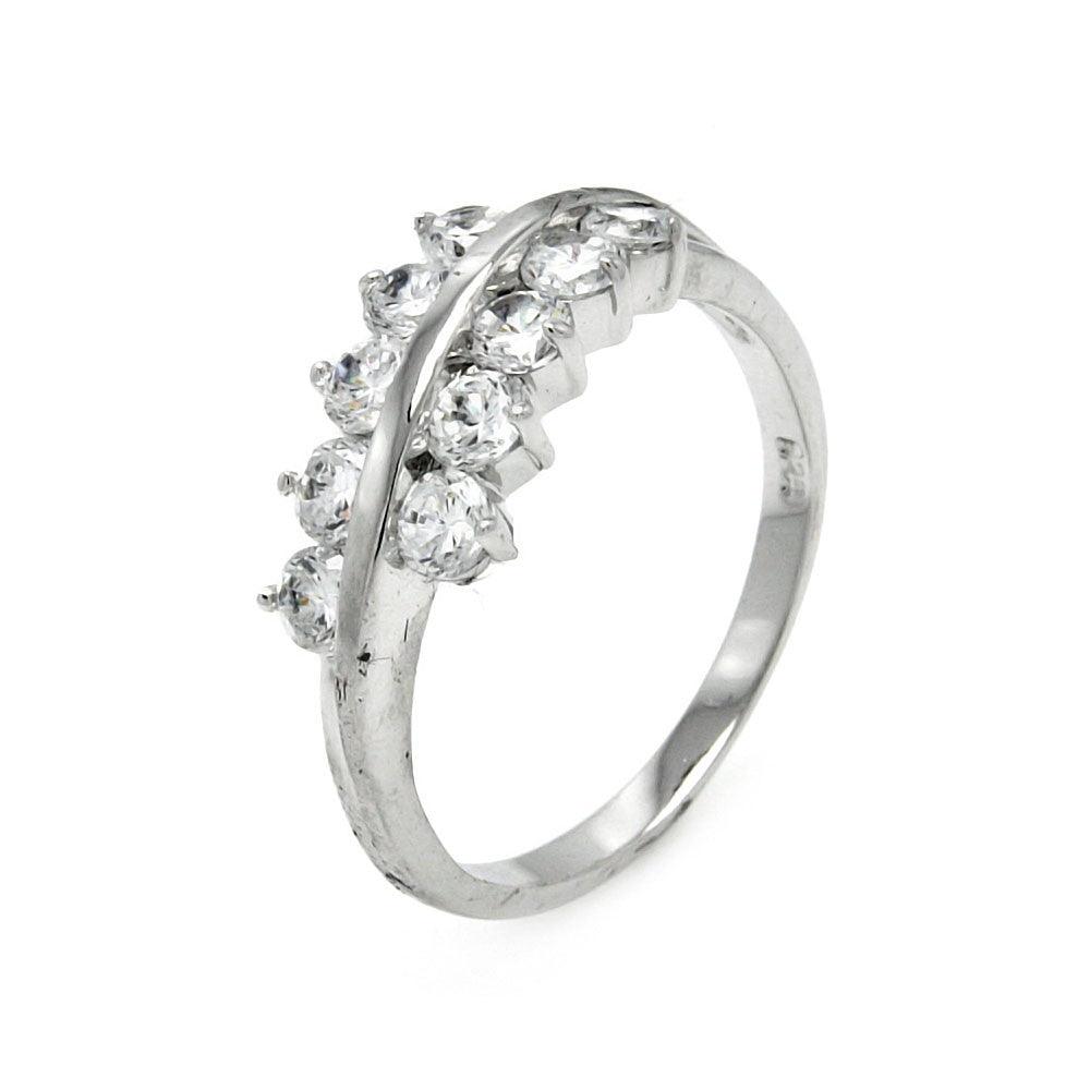 Rhodium Plated Sterling Silver 925 Clear CZ Leaf Ring Fashion Band Sizes 5-9