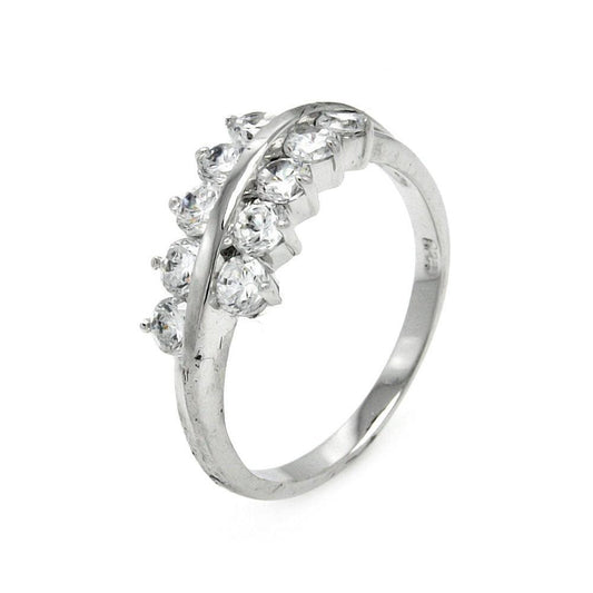 Rhodium Plated Sterling Silver 925 Clear CZ Leaf Ring Fashion Band Sizes 5-9