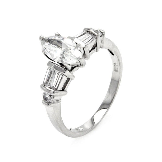Rhodium Plated Sterling Silver 925 Marquise Clear CZ Bridal Ring Band Sizes 5-9