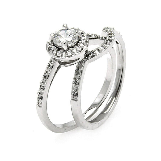 Rhodium Plated Sterling Silver 925 Round Clear CZ Bridal Ring Set Band Sizes 5-9