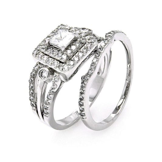 Rhodium Plated Sterling Silver 925 Clear CZ Bridal Square Ring Set Sizes 5-9