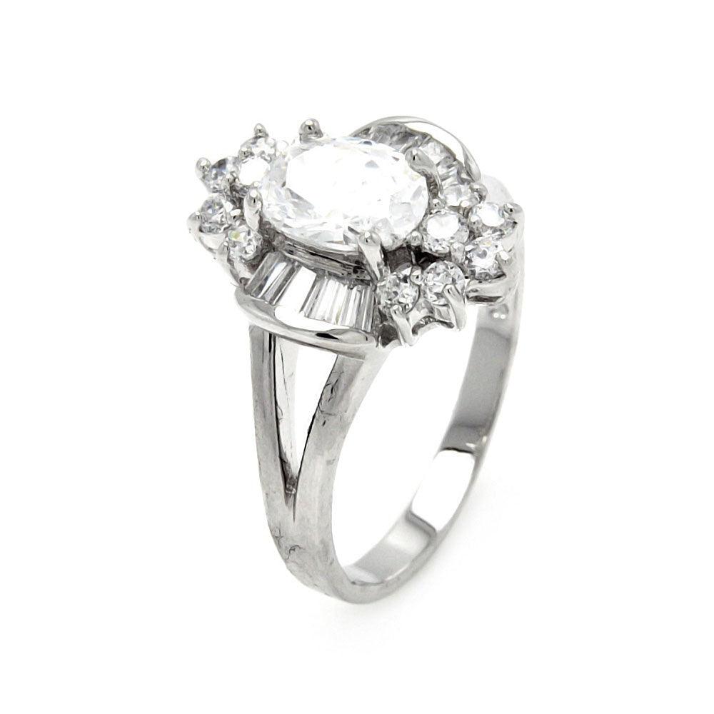 Rhodium Plated Sterling Silver 925 Clear CZ Flower Bridal Ring Band Sizes 5-9
