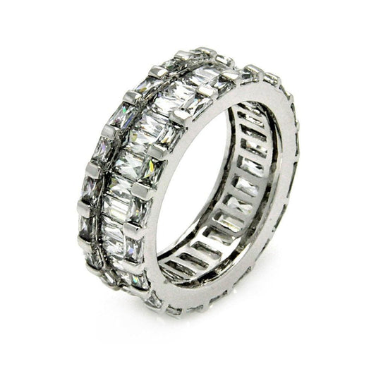 Rhodium Plated Sterling Silver 925 Clear Baguette CZ Eternity Ring Sizes 5-9
