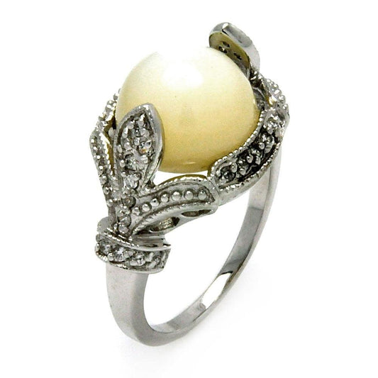 Sterling Silver 925 Rhodium Plated White Fleur De Lis Clear CZ Ring Sizes 5-9