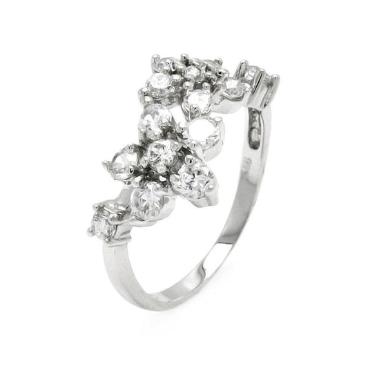 Rhodium Plated Sterling Silver 925 Clear CZ Flower Fashion Ring Band Sizes 5-9