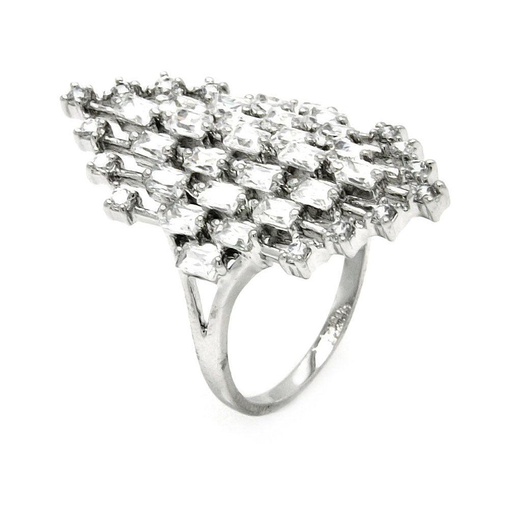 Sterling Silver 925 Rhodium Plated White Large CZ Diamond-Shaped Ring Sizes 5-9