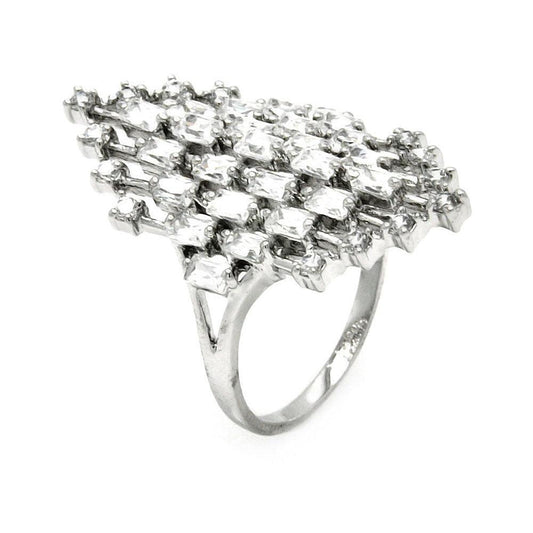 Sterling Silver 925 Rhodium Plated White Large CZ Diamond-Shaped Ring Sizes 5-9