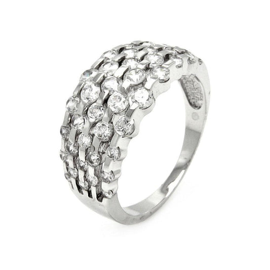 Rhodium Plated Sterling Silver 925 Clear Round CZ Ring Cute Band Sizes 5-9