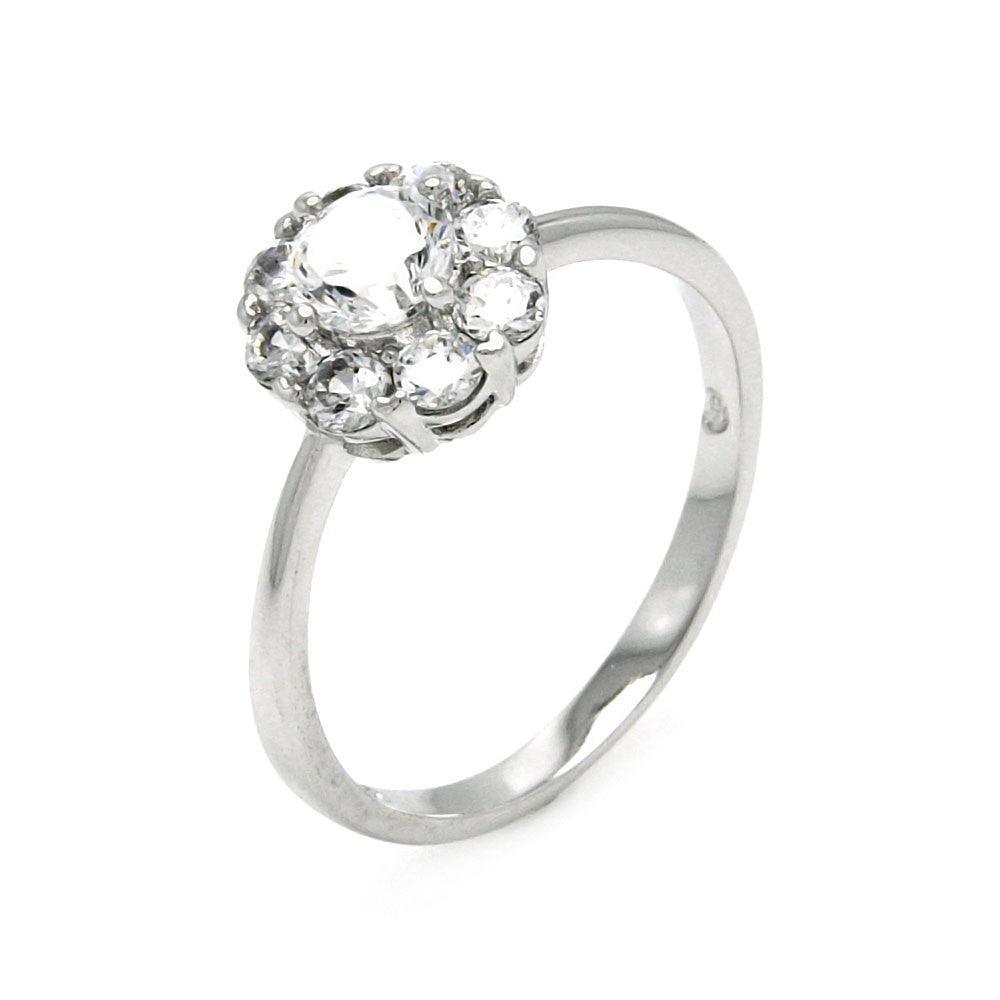 Sterling Silver 925 Rhodium Plated Clear Cluster CZ Flower Bridal Ring Sizes 5-9