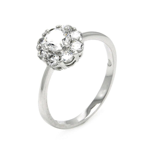 Sterling Silver 925 Rhodium Plated Clear Cluster CZ Flower Bridal Ring Sizes 5-9