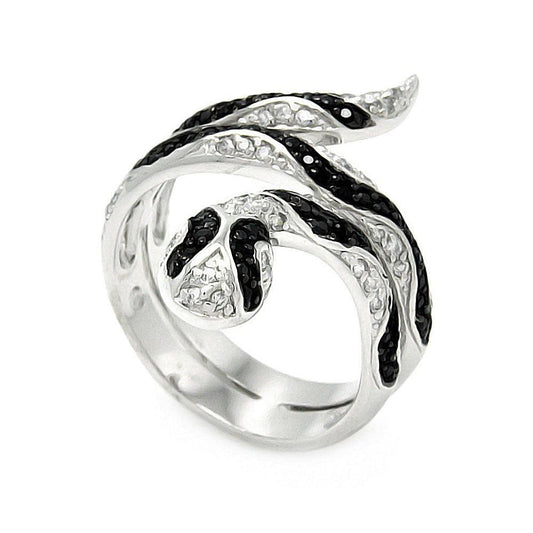 Sterling Silver 925 Black Rhodium Plated Black CZ Snake Animal Ring Sizes 5-9
