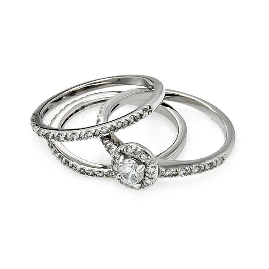 Sterling Silver 925 Rhodium Plated Wedding CZ Bridal Band Ring Set Sizes 5-9