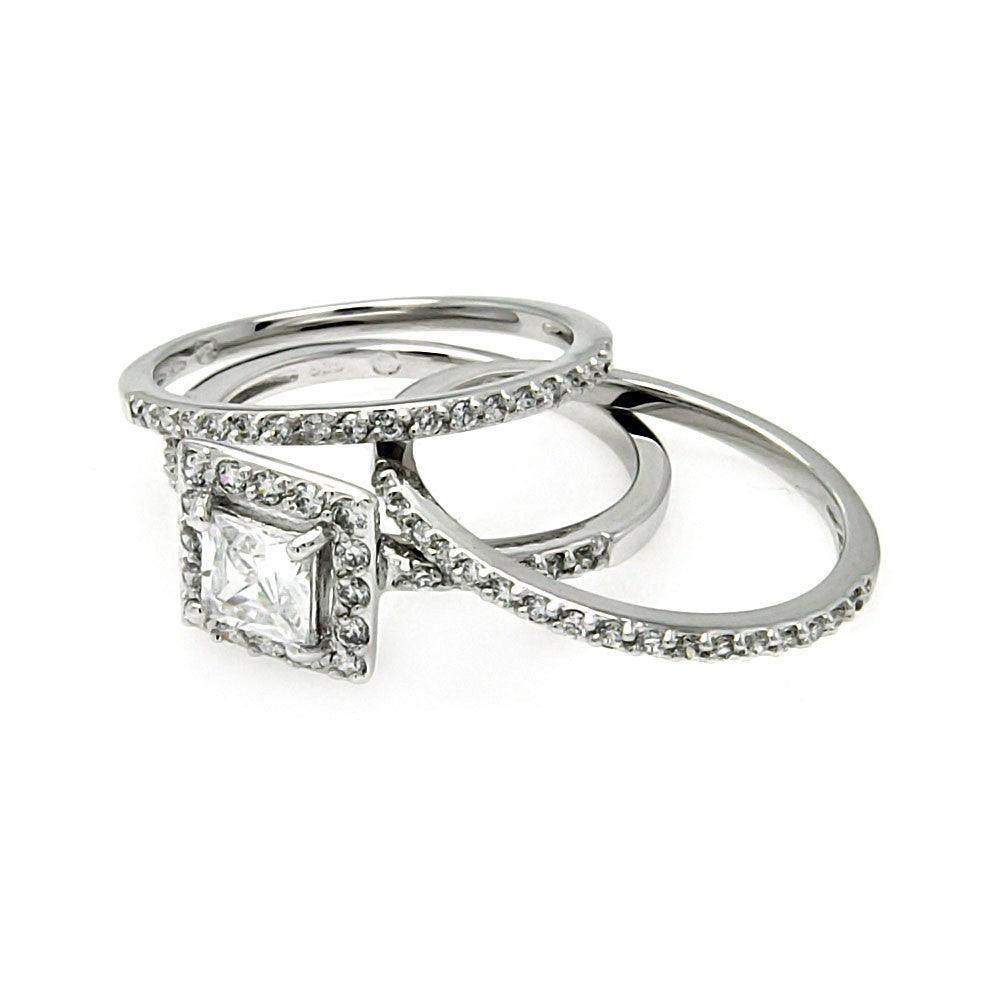 Rhodium Plated Sterling Silver 925 Clear CZ Stackable Bridal Ring Set Sizes 5-9