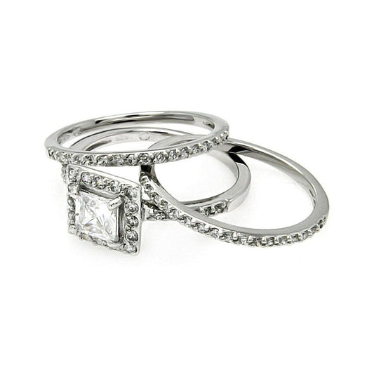 Rhodium Plated Sterling Silver 925 Clear CZ Stackable Bridal Ring Set Sizes 5-9
