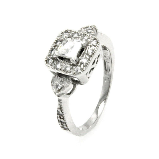 Rhodium Plated Sterling Silver 925 Clear Cluster CZ Heart Bridal Ring Sizes 5-9