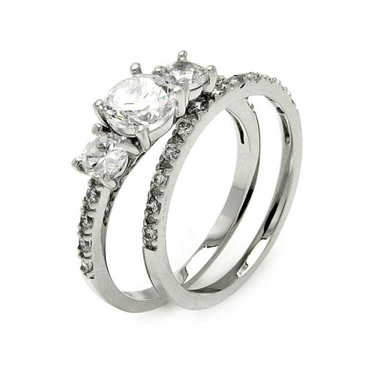 Rhodium Plated Sterling Silver 925 Round CZ Bridal Ring Set Band Sizes 5-9