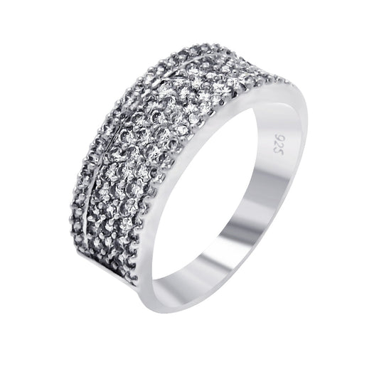 Rhodium Plated Sterling Silver 925 Clear Pave Set CZ Eternity Ring Sizes 5-9