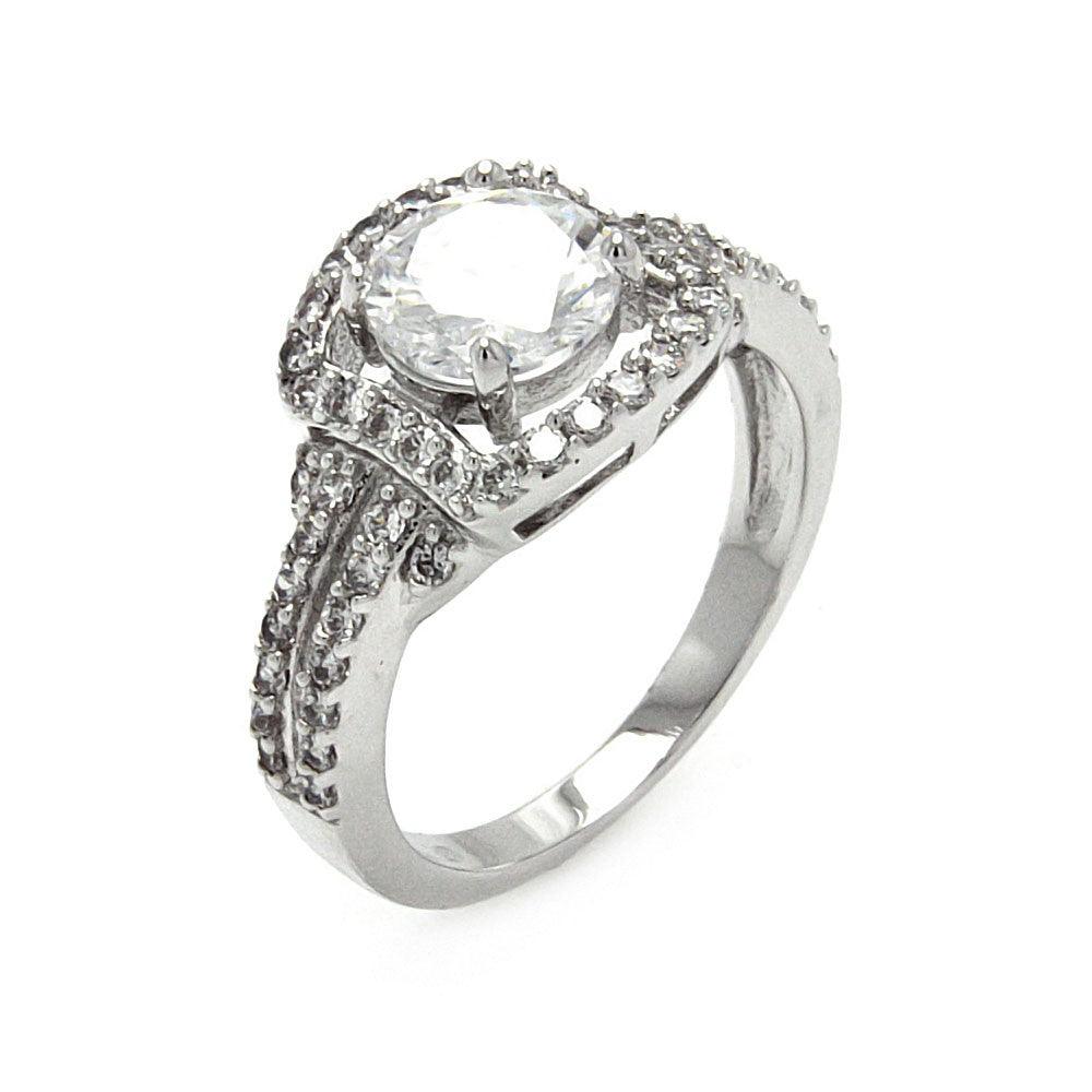 Rhodium Plated Sterling Silver 925 Clear Cluster CZ Square Bridal Ring Sizes 5-9
