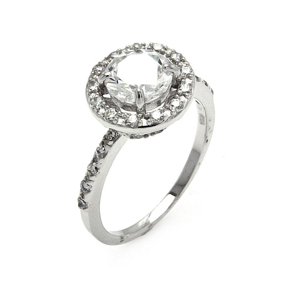 Rhodium Plated Sterling Silver 925 Clear Cluster CZ Round Bridal Ring Sizes 5-9