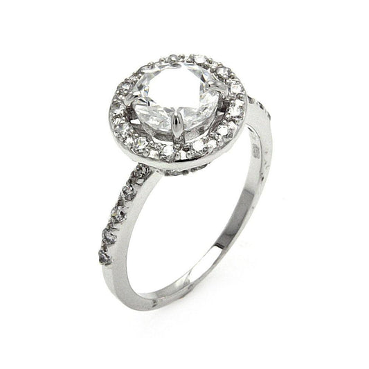 Rhodium Plated Sterling Silver 925 Clear Cluster CZ Round Bridal Ring Sizes 5-9