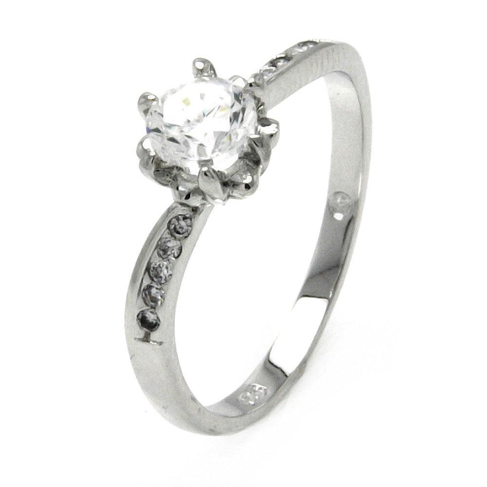 Rhodium Plated Sterling Silver 925 Clear Round Center CZ Bridal Ring Sizes 5-9