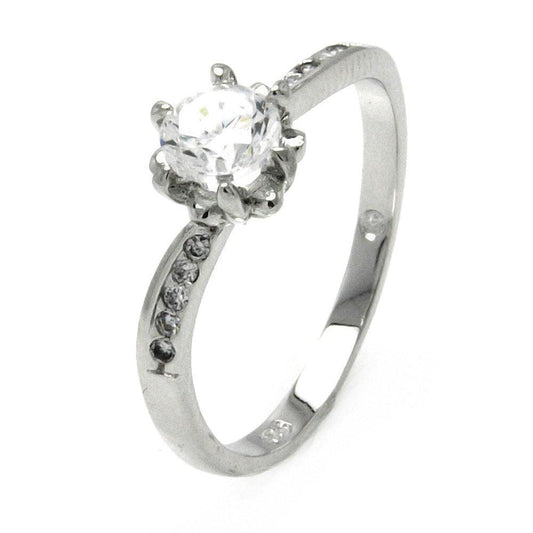 Rhodium Plated Sterling Silver 925 Clear Round Center CZ Bridal Ring Sizes 5-9