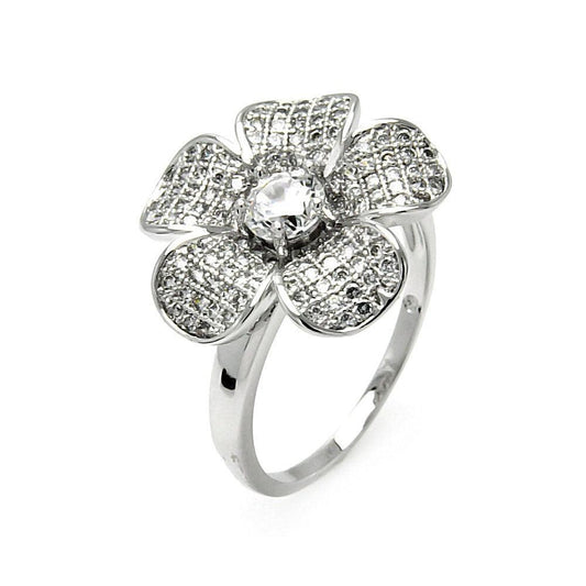 Sterling Silver 925 Rhodium Plated Clear Love Wife Set CZ Flower Ring Sizes 5-9