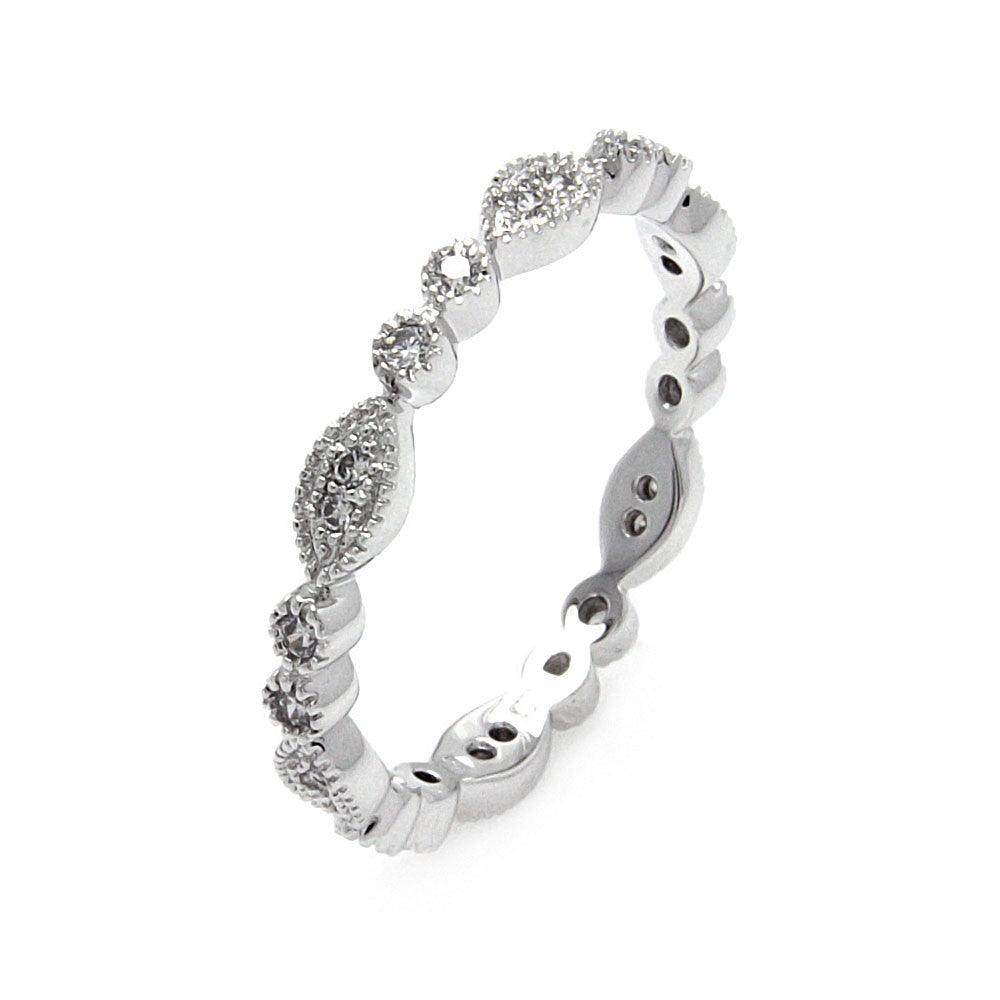 Rhodium Plated Sterling Silver 925 Clear CZ Stackable Eternity Ring Sizes 5-9
