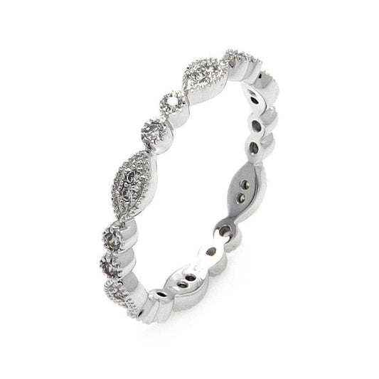 Rhodium Plated Sterling Silver 925 Clear CZ Stackable Eternity Ring Sizes 5-9