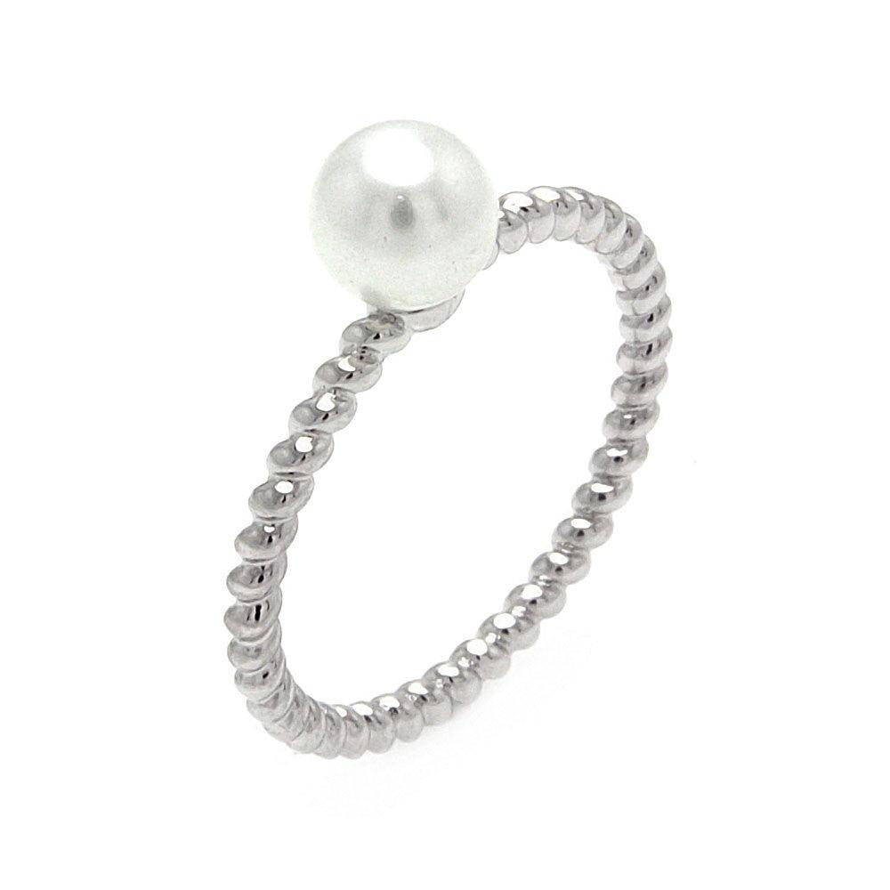 Sterling Silver Rhodium Plated Simulated Pearl Bead Rope Twist Ring Sizes 5-9