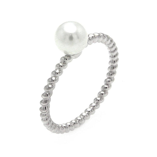 Sterling Silver Rhodium Plated Simulated Pearl Bead Rope Twist Ring Sizes 5-9