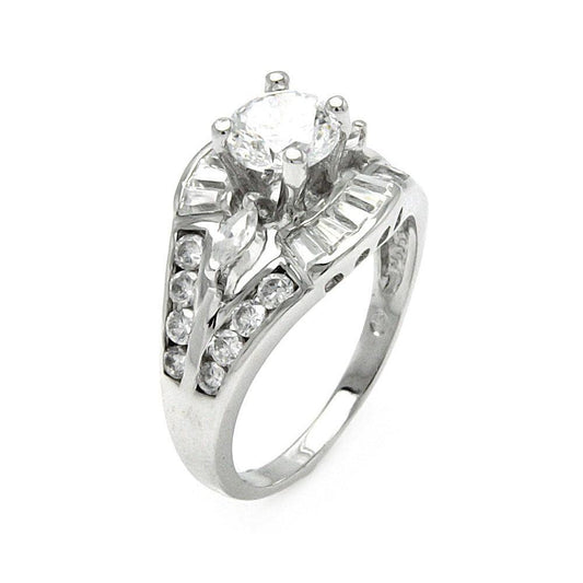 Rhodium Plated Sterling Silver 925 Clear Round Baguette CZ Bridal Ring Sizes 5-9