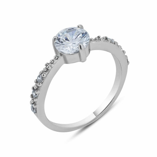 Rhodium Plated Sterling Silver 925 Round Center Clear CZ Bridal Ring Sizes 5-9
