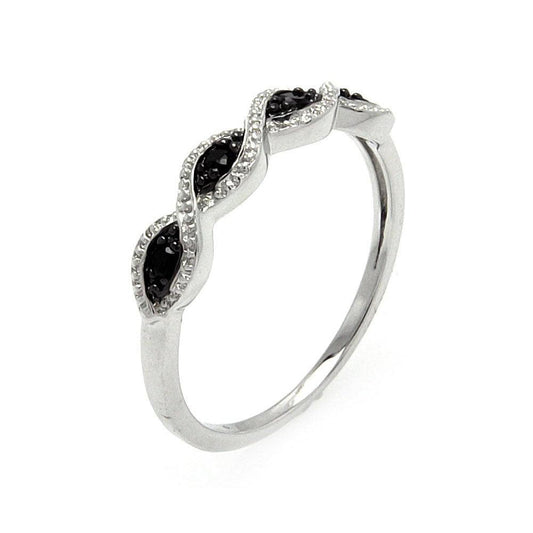 Rhodium Plated Sterling Silver 925 Clear & Black CZ Ring Sizes 5-9