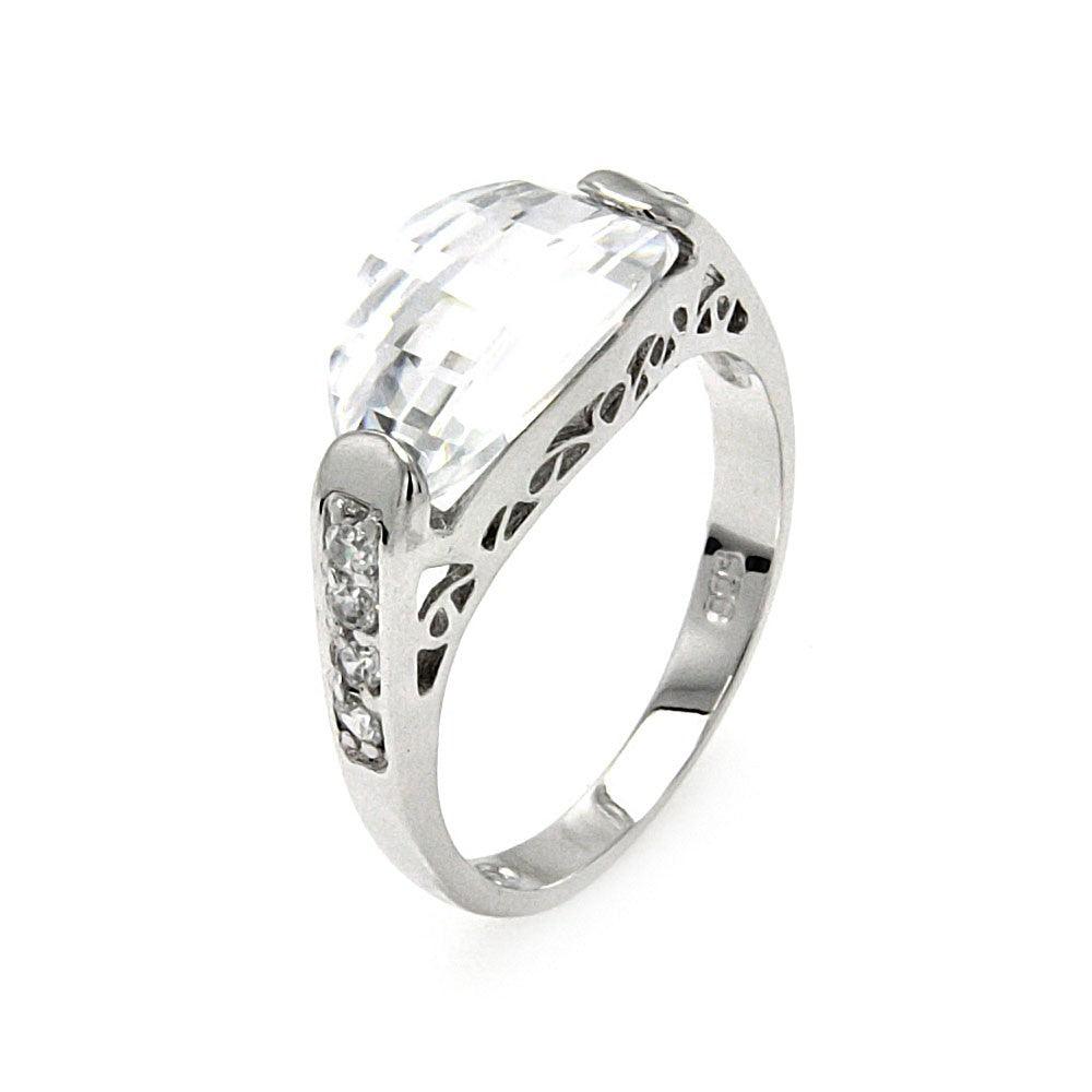 Rhodium Plated Sterling Silver 925 Oval Clear Center CZ Ring Band Sizes 5-9