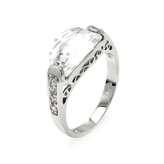 Rhodium Plated Sterling Silver 925 Oval Clear Center CZ Ring Band Sizes 5-9