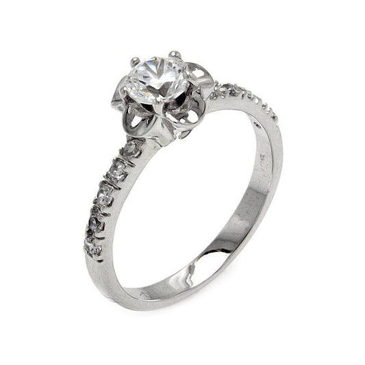 Sterling Silver 925 Rhodium Plated Promise Clear CZ Flower Halo Ring Sizes 5-9
