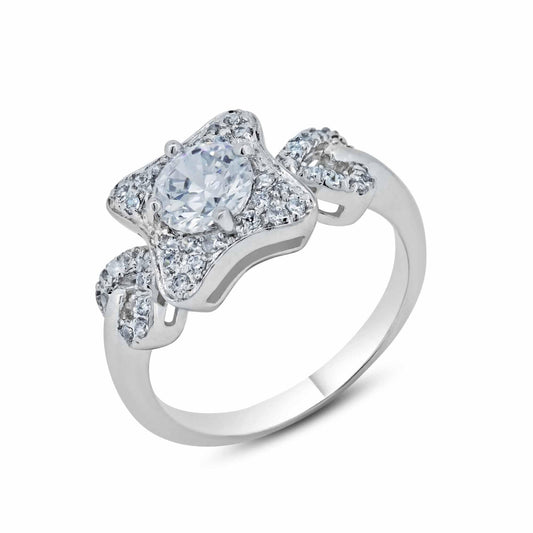 Rhodium Plated Sterling Silver 925 Square Clear CZ Bridal Ring Band Sizes 5-9
