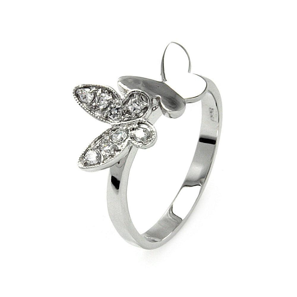 Sterling Silver 925 Rhodium Plated Clear CZ Double Butterfly Cute Ring Sizes 5-9
