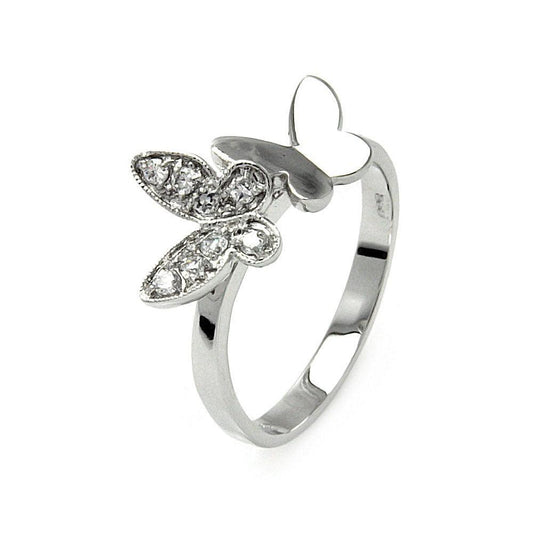 Sterling Silver 925 Rhodium Plated Clear CZ Double Butterfly Cute Ring Sizes 5-9