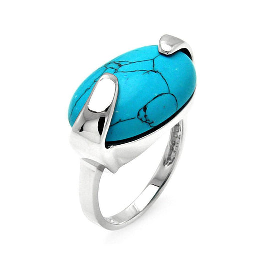 Rhodium Plated Sterling Silver 925 Oval Simulated Turquoise Ring Band Sizes 5-9