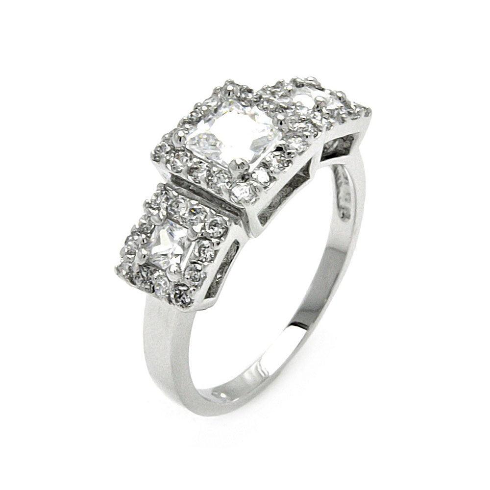 Rhodium Plated Sterling Silver 925 3 Set Clear CZ Square Bridal Ring Sizes 5-9