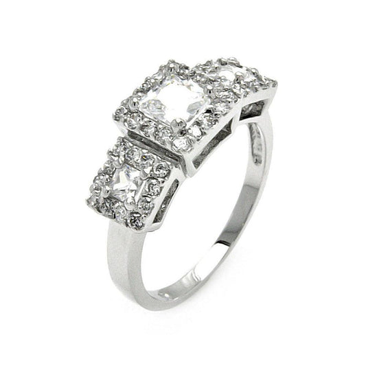 Rhodium Plated Sterling Silver 925 3 Set Clear CZ Square Bridal Ring Sizes 5-9