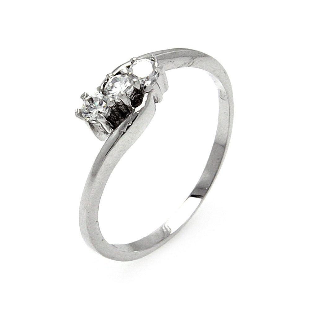Rhodium Plated Sterling Silver 925 3 Clear CZ Twist Ring Band Sizes 5-9