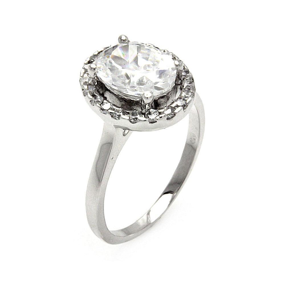 Sterling Silver 925 Rhodium Plated Clear CZ Oval Halo Bridal Ring Sizes 5-9