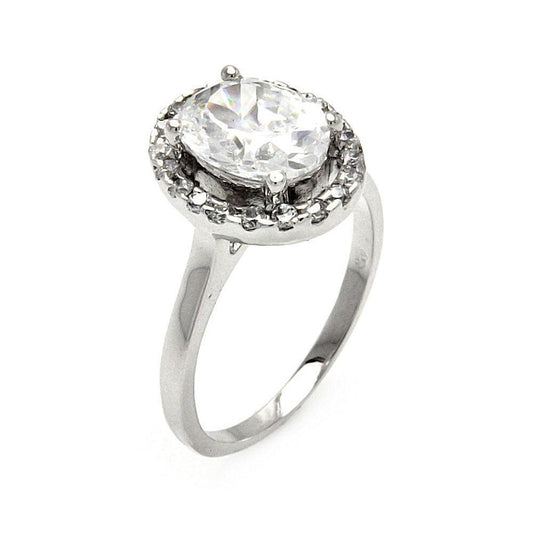 Sterling Silver 925 Rhodium Plated Clear CZ Oval Halo Bridal Ring Sizes 5-9
