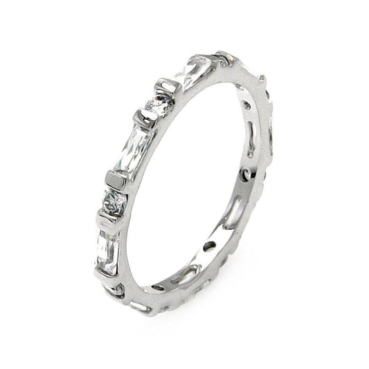 Rhodium Plated Sterling Silver 925 Baguette CZ Stackable Eternity Ring Sizes 5-9