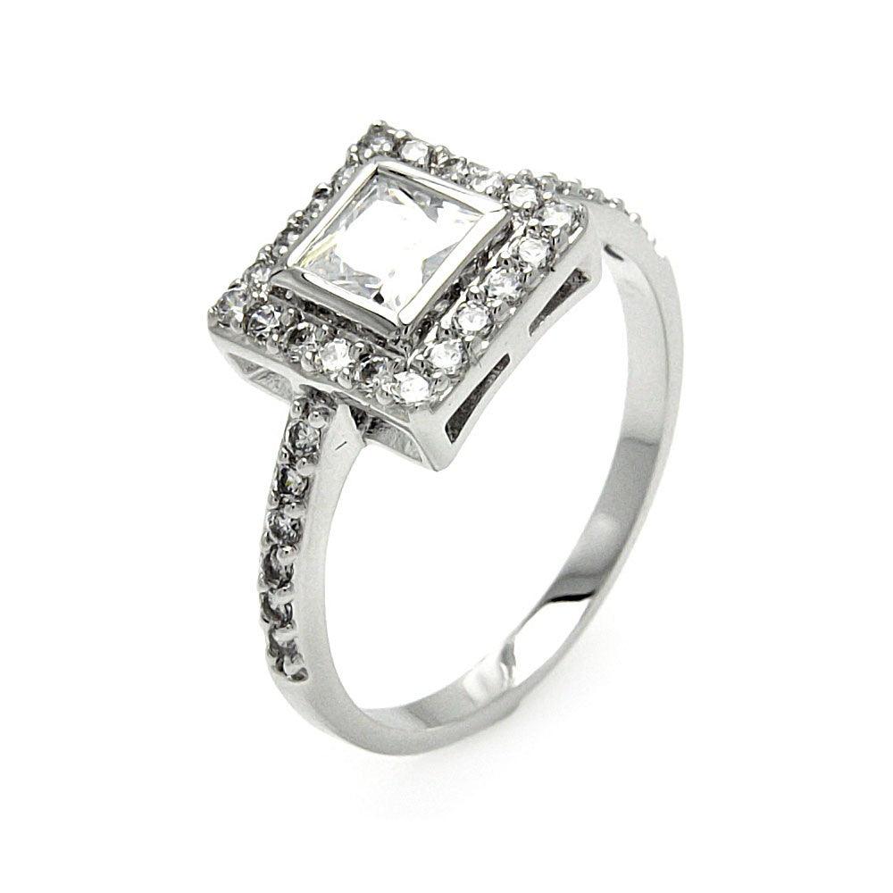 Rhodium Plated Sterling Silver 925 Clear Cluster CZ Square Bridal Ring Sizes 5-9